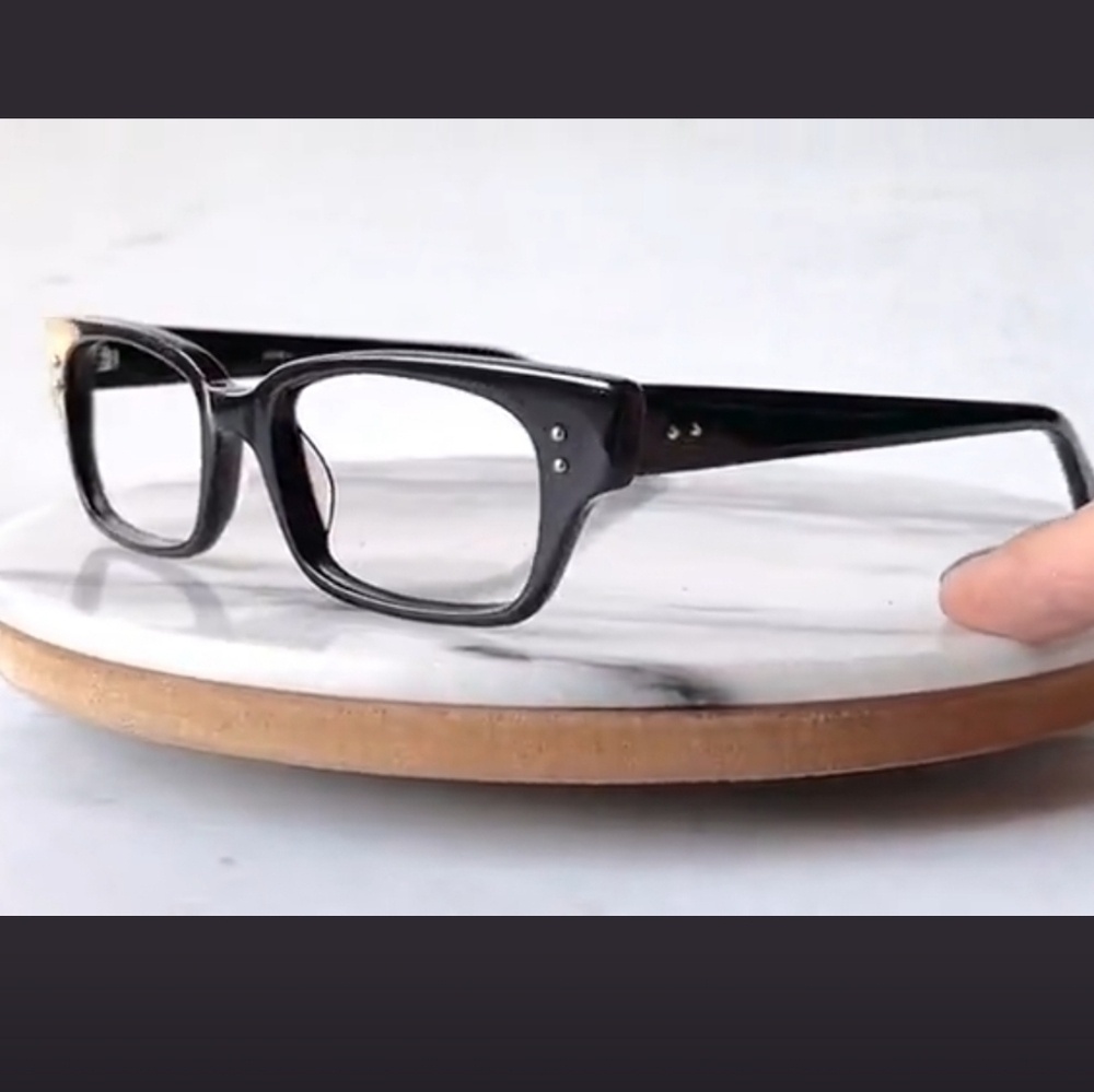 Black Rectangular Horn Rim Eyeglasses - Picture 2 of 3